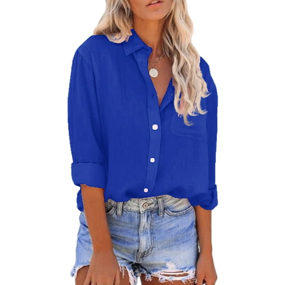 Niuer Womens V Neck Buttons Down Shirts Lapel Collar Long Sleeve Casual Blouses Solid Color Tunic Tops Shirts