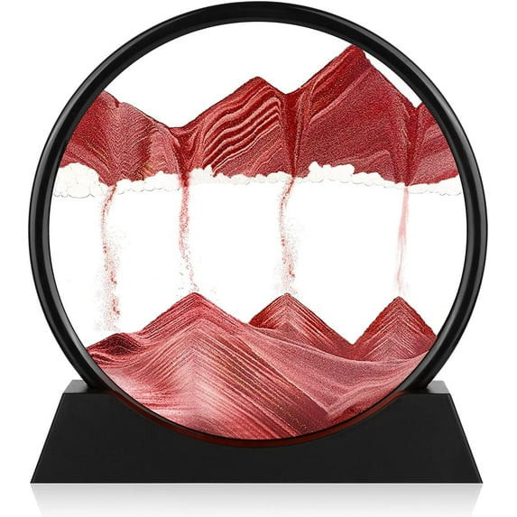 Niulife 12inch Moving Sand Art Picture 3D Hourglass Deep Sea Sandscape Liquid Motion Display Painting Flowing Sand Frame Relaxing Desktop Home Office Work Decor,Red