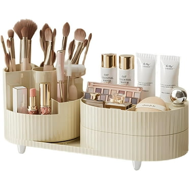 Niulife 360 Rotating Makeup Organizer for Vanity Large Capacity Cosmetic Storage Case,Dresser Make Up Organizer Holder for Bedroom Bathroom and Countertop,2 Tiers White