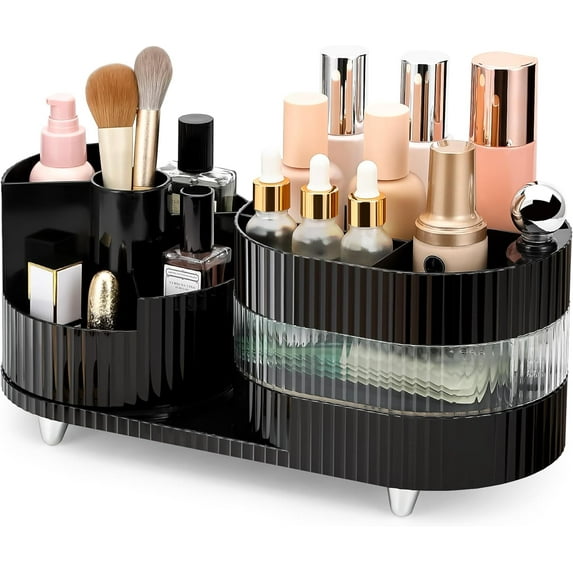 Niulife 360 Rotating Makeup Organizer for Vanity Large Capacity Cosmetic Storage Case,Dresser Make Up Organizer Holder for Bedroom Bathroom and Countertop,3 Tiers Black