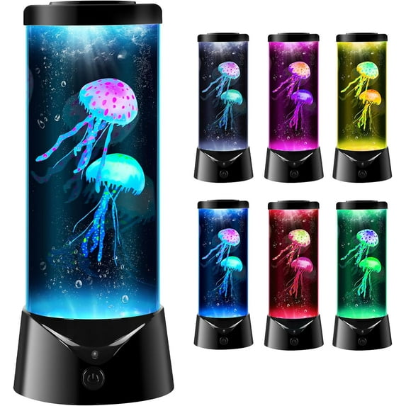 Niulife Jellyfish Tank Table Lamp, 7 Color Setting LED Aquarium Night Lights, Mood Light for Relax Home Office Decor, Christmas Birthdays Gifts for Kids Teens Girls Boys Adults
