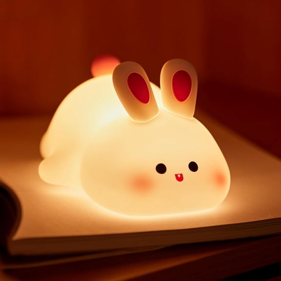 Niulife Rabbit Night Light for Kids,Cute Silicone Bunny Lamp,Dimmable Rechargeable Baby Night Lights for Girls Boys,Nursery,Children Touch Nightlight Room Decor Gifts