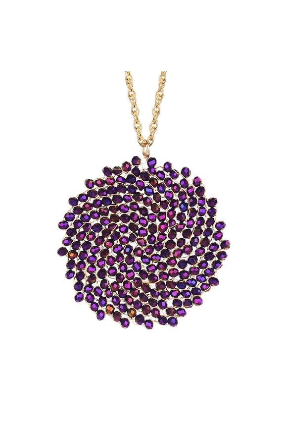 Long Necklace for Women Handmade Long Statement Beaded Crystal Large Disc Circle Pendant Gold Plated Sweater Chain Boho Necklaces