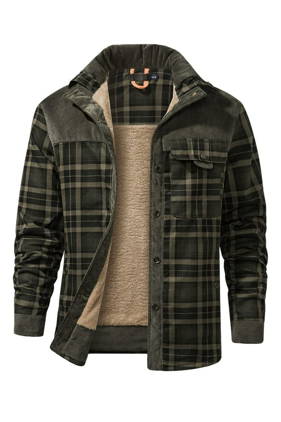 Outdoor Casual Vintage Long Sleeve Plaid Flannel Button Down Shirt Jacket for Men