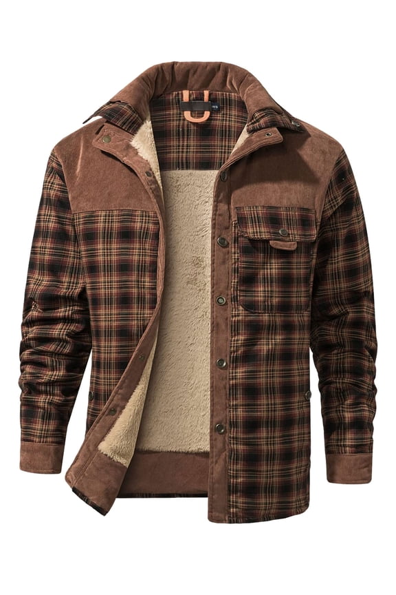 Outdoor Casual Vintage Long Sleeve Plaid Flannel Button Down Shirt Jacket for Men