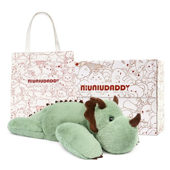 Niuniu Daddy Weighted Dinosaur stuffed animal,20" Giant Green Anxiety Plush Toy,3.3-Pound Sensory Large Weighted Lap Plushies Pillow Birthday Gift for Girls,Boys&Adults, Include Bag Sticker Card