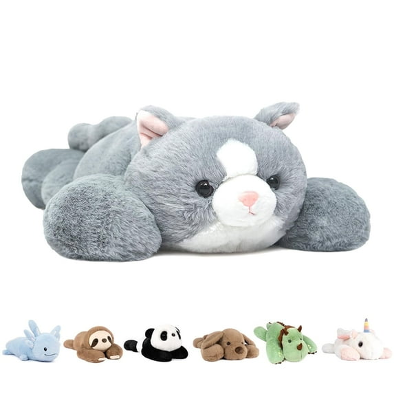 Niuniu Daddy 20"Grey Cat Weighted Stuffed Animal 3.3lb Giant Sensory Plushie Toy for Anxiety Relief with Soft Faux Fur for Girls & Adults, Christmas Gift