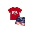 thumbnail image 1 of Niusricy 4th of July Clothes for Baby Boy 3M 6M 12M 18M 2T 3T Kids Round Neck T-shirt Letter Print Shirt Short Sleeve Tops Elastic Waist Striped Shorts Toddler Fashion Cute Summer Outfits, 1 of 7