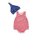 thumbnail image 1 of Niusricy 4th of July Clothes for Baby Girls Boys 1-18M Infant One-piece Rompers Stripe Crew Neck Jumpsuits Sleeveless Bodysuits with Star Print Cap Kids Toddler Cute Fashion Casual Summer Outfits, 1 of 6