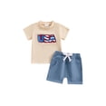 thumbnail image 1 of Niusricy 4th of July Clothes for Kids Baby Boys 0 6M 12M 18M 2T 3T Toddler Crew Neck T-shirt Embroidery Letters Short Sleeve Tops with Elastic Waist Shorts Infant Fashion Comfy Summer Outfit, 1 of 8