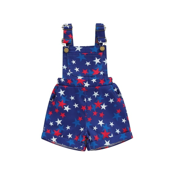 Niusricy 4th of July Clothes for Little Girls Boys Kids Overalls 6M 12M 18M 2T 3T 4T 5T 6T Toddler Star Print Square Neck Adjustable Straps Suspender Infant Baby Fashion Cute Casual Outfits