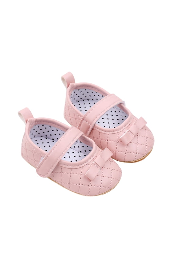 Baby Girl Princess Dress Shoes Bowknot Mary Jane Flats Quilted Crib Shoes with Non-Slip Rubber Sole