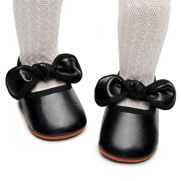 Niusricy Baby Girl Princess Dress Shoes Faux Leather Bowknot Mary Jane Flats Crib Shoes with Non-Slip Rubber Sole