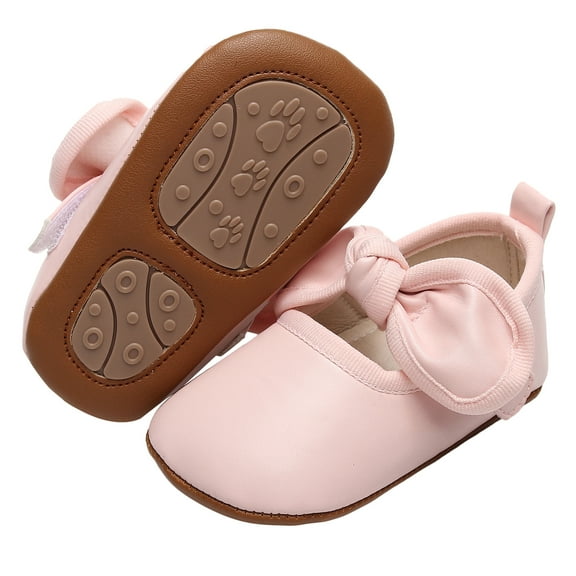 Niusricy Baby Girl Princess Dress Shoes Faux Leather Bowknot Mary Jane Flats Crib Shoes with Non-Slip Rubber Sole