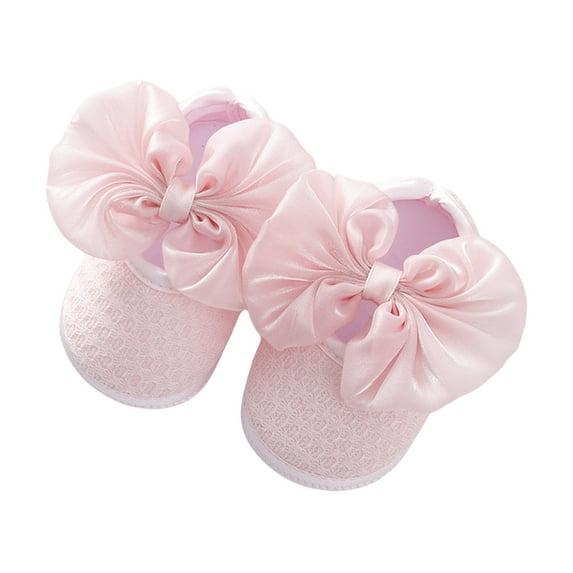 Niusricy Baby Shoes, Solid Color Walking Shoes Footwear with Big Bowknot for Girls, Pink/White/Wine Red/Yellow