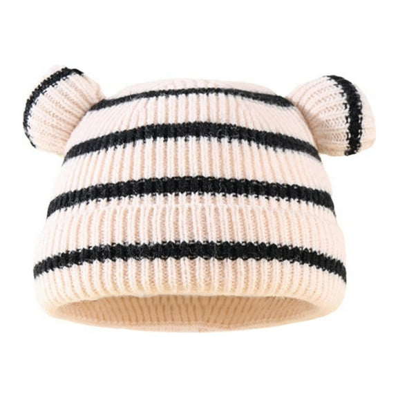 Niusricy Baby Striped Winter Hat Cute Bear Ears Knit Beanie Warm Cap for Infant Newborn Cold Weather Accessories