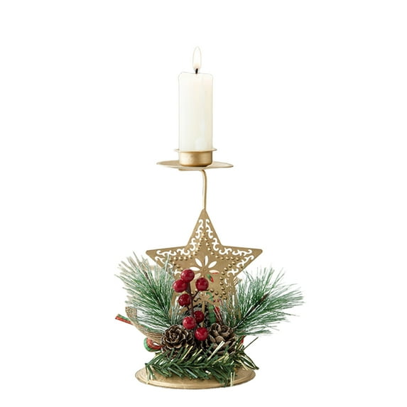 Niusricy Christmas Candle Holders, Gold Iron Snowflake/Deer/Star Metal Candlestick Holders Home Party Decoration