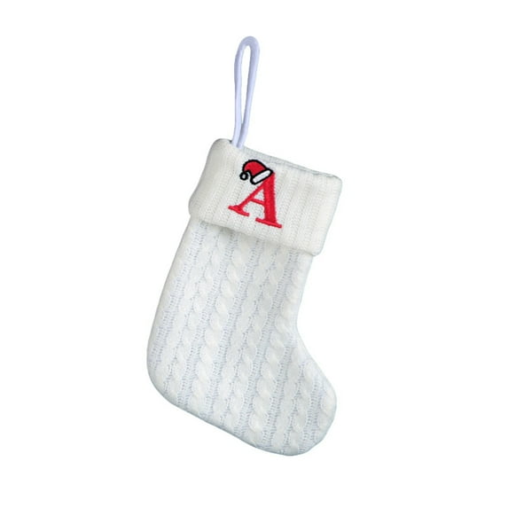 Niusricy Christmas Decoration Cable Knit Hanging Stockings Cute Letter Printed Mini Stockings Home Party Christmas Tree Ornament