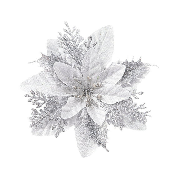 Niusricy Christmas Decoration Glitter Christmas Artificial Flowers with Clips Holiday Wedding Party Wreath Floral Decorations