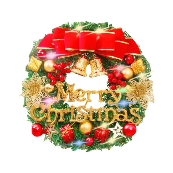 Niusricy Christmas Decoration Wreath, Holiday Indoor Outdoor Decorative Garland Window Door Hanging Party Favor with Light