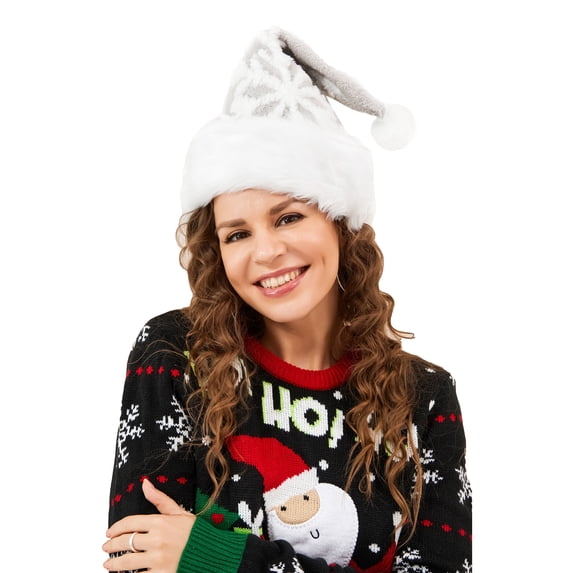 Niusricy Christmas Hat, Snow Furry Patchwork Party Hat Christmas Photo Booth Props for Women Men