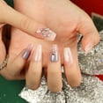 thumbnail image 1 of Niusricy Christmas Press on Nails 24Pcs Medium Fake Nails Full Cover Square Nails with Glitter Rhinestone Pearl Designs, 1 of 9