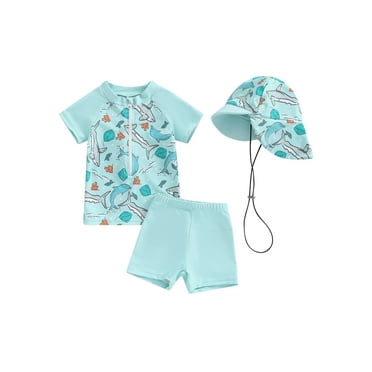 Niusricy Kids Baby Boys Swimsuit Set 0 6M 12M 18M 2T 3T 4T Toddler Rash Guard Swimwear Summer Shark Print Zipper Short Sleeve T-shirt Tops and Swim Trachwear Infant Fashion Cute Bathing Suit