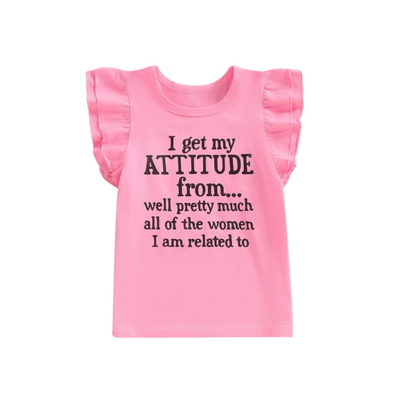 Niusricy Kids Little Girls T-Shirts 6M 12M 18M 2T 3T 4T 5T Toddler Fly Sleeve Shirt Letter Print Ruffles Blouses Cute Round Neck Tops Casual Pulloversion Cute Casual Summer Clothes for Daily