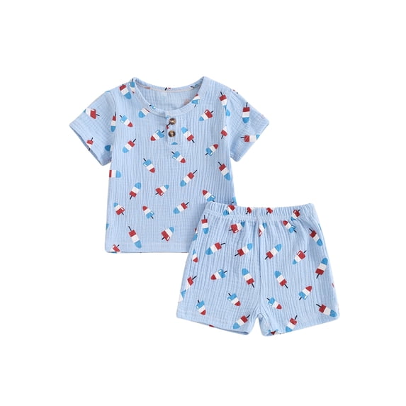 Niusricy Kids Toddler Boy 4th of Julty Outfit 6M-4T Infant Baby Ice Cream Print T-shirts Short Sleeve Tops with Elastic Waist Shorts Little Boys Fashion Casual Comfy Clothes for Vacation Summer Daily