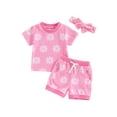 thumbnail image 1 of Niusricy Kids Toddler Girls 3Pcs Summer Outfits 0 6M 12M 18M 2T 3T Infant Baby Short Sleeve T-shirts Daisy Pattern Terry Tops + Shorts + Headband Set n Casual Seet Clothes for Daily Vacation, 1 of 9