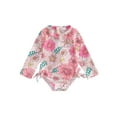 thumbnail image 1 of Niusricy Kids Toddler Girls One-piece Swimsuits 6M 9M 12M 18M 2T 3T Infant Rash Guard Swimwear Long Sleeve Rompers Flower Print Tie-Up Zipper Bathing ion Casual Beachwear for Vacation Summer, 1 of 8