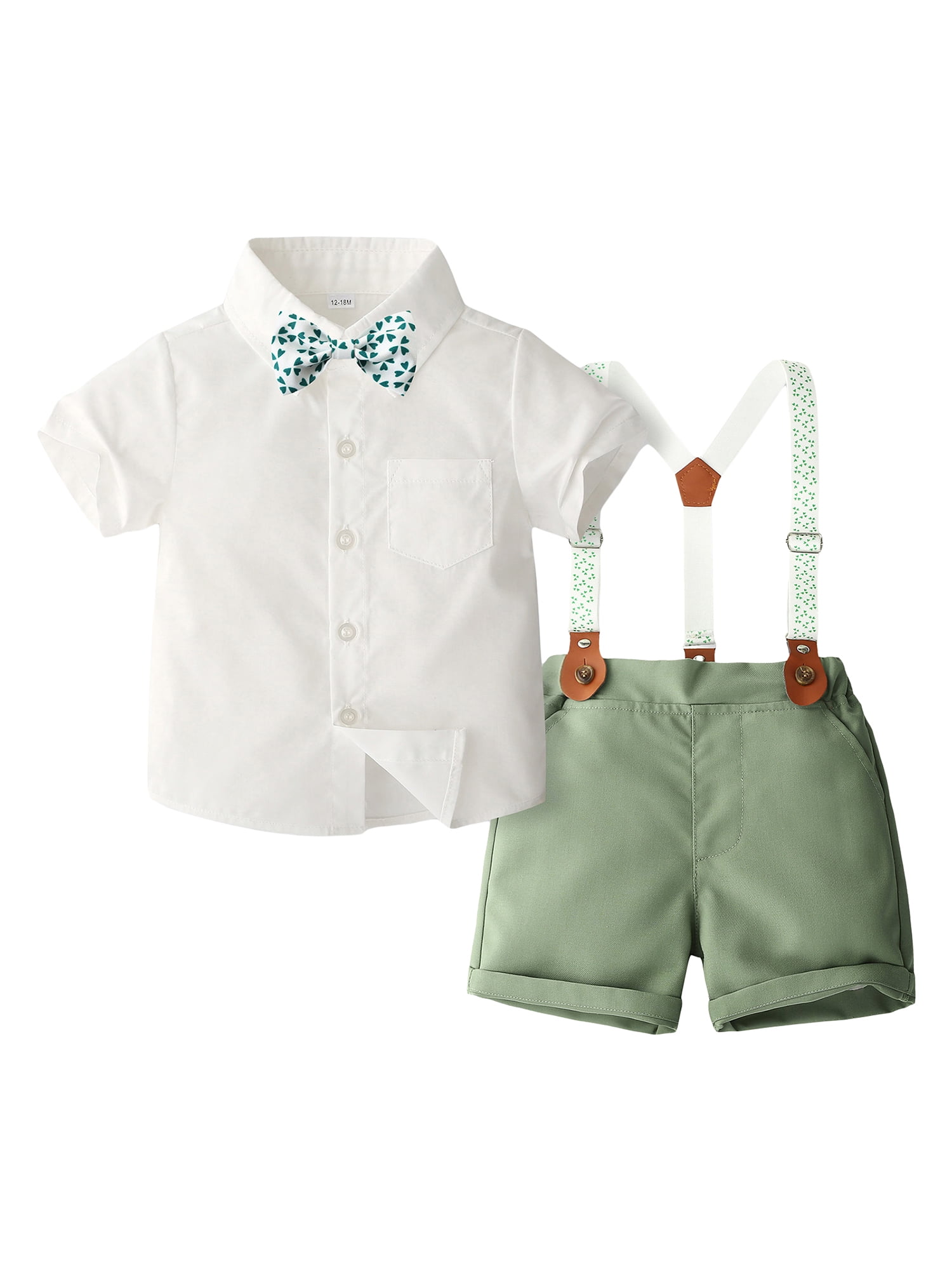 Niusricy Toddler Baby Boy Gentleman Outfits Short Sleeve Dress Shirt