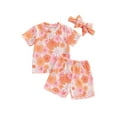 thumbnail image 1 of Niusricy Toddler Baby Girls Summer Outfits 0 6M 12M 18M 2T 3T Kids Short Sleeve T-Shirt Floral Print Tops and Shorts Cute Headband Set Infant Kids Fashion Cute Comfy 3 Piece Daily Clothes for Vacation, 1 of 8