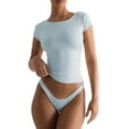 thumbnail image 1 of Niusricy Women Basic T-shirt Ladies Crew Neck Shirt Short Sleeve Solid Slim Fit Blouses Backless Summer Tops Streetwear Fashion Comfy Clothes for Casual Daily, 1 of 6