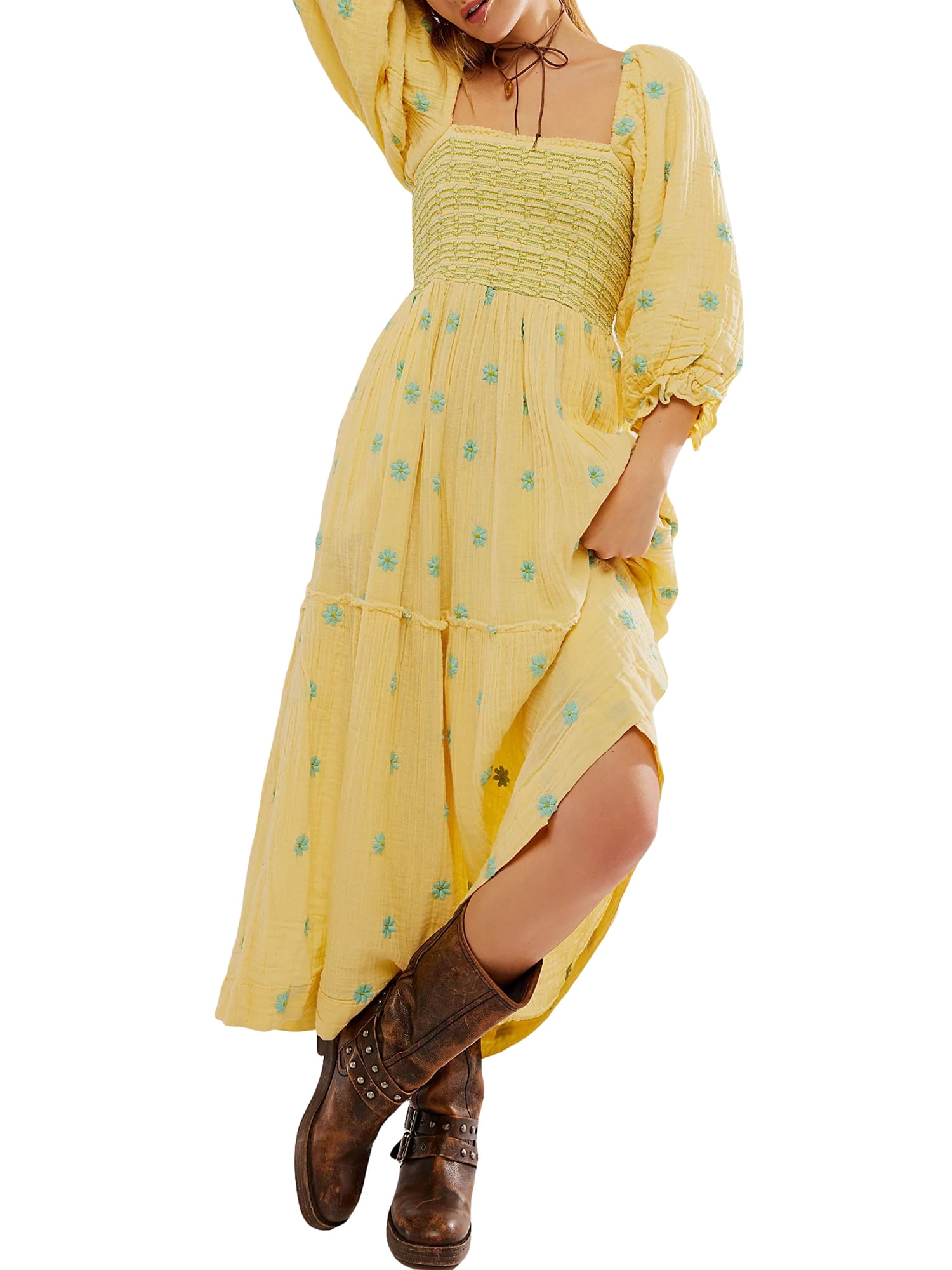 Womens Bohemian Floral Vintage Casual Dress