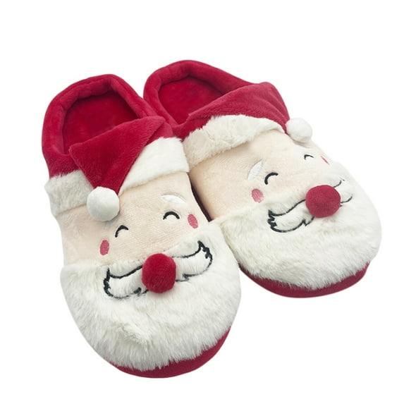 Niusricy Women Christmas Fuzzy Slippers Soft Comfy Cute Santa Claus Bedroom Slippers Non Slip Warm House Shoes for Winter