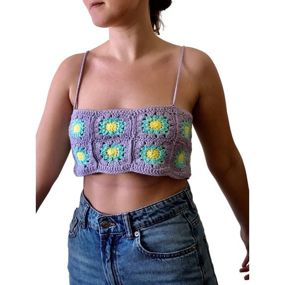 Niusricy Women Sexy Cute Knit Tops Ladies Sleeveless Camisoles Colorful Spaghetti Straps Cropped Vests Backless Flowers Short Knitwear Waistcoats Fashetwear for Holiday Daily Summer Clubwear