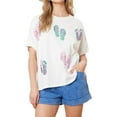 thumbnail image 1 of Niusricy Women Summer Loose Basic T-Shirt Ladies Short Sleeve Tee Casual Sequin Flip Flop Print Shirt Pullovers Crew Neck Tops Fashion Cute Daily Streetwear for Aesthetic Grunge Clothes S-XL, 1 of 3