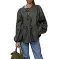 thumbnail image 1 of Niusricy Women’s Casual Tie Front Tops Long Sleeve Tunic Shirts Round Neck T-shirts Ladies Loose Fit Babydoll Shirts Fashion Cute Clothes Spring Fall Blouses Streetwear for Daily, 1 of 7