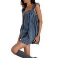 thumbnail image 1 of Niusricy Women's Summer Mini Dress Ladies Classic Plaid Casual Dress Ruffle Trim Square Neck Swing Dress Fashion Loose Fitting Cami Dress Streetwear for Junior Girls Beach Holiday Club Party, 1 of 7