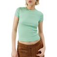 thumbnail image 1 of Niusricy Women's Summer Slim Crop Tops Ladies Classic Solid Color/Stripe T-Shirts Short Sleeve Shirts Basic Comfy Lightweight Blouses Tight Round Neck Tops Streetwear for Daily Casual, 1 of 5