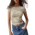 thumbnail image 1 of Niusricy Women's Summer Slim Crop Tops Ladies Classic Solid Color/Stripe T-Shirts Short Sleeve Shirts Basic Comfy Lightweight Blouses Tight Round Neck Tops Streetwear for Daily Casual, 1 of 6