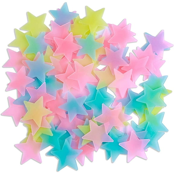 Niuxa 100pcs Glow in The Dark Luminous Stars Fluorescent Noctilucent Plastic Wall Stickers Murals Decals for Home Art Decor Nursery Ceiling Wall Decorate Kids Babys Bedroom Room Multicolor