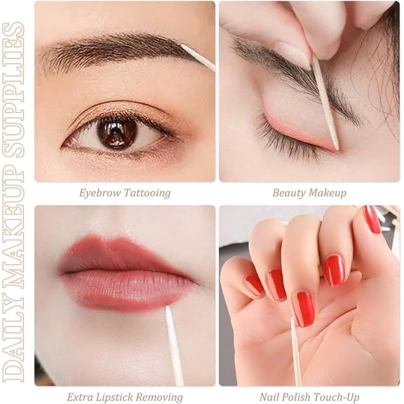 Niuxa 200Pcs Pointed Cotton Swabs 2.67 Inch Microblading Precision Tip Cotton Swab Wooden Long Cotton Sticks Applicator Makeup Gun Cleaning Eyebrow Tattoo Permanent Supplies