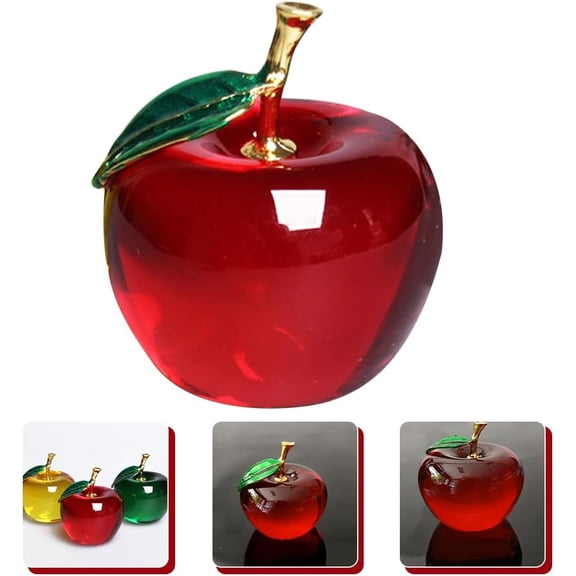 Niuxa 3pcs Glass Apple Ornaments Crystal Red Apple Table Centerpieces 2.17 Inch