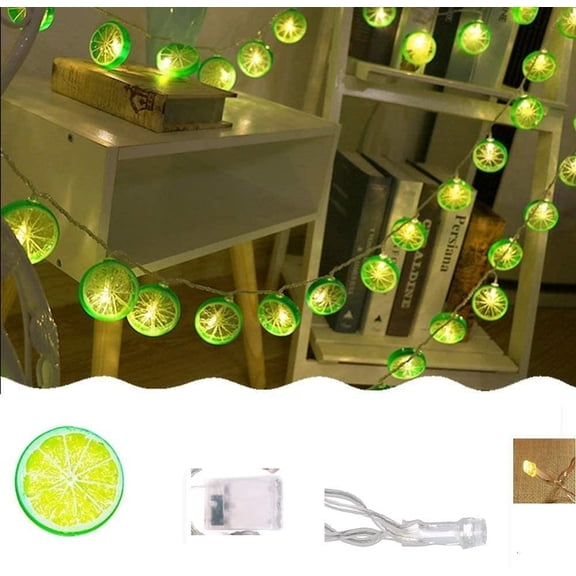 Niuxa Lemon Slice String Lights Fruit Fairy Night Lights Copper Garland Wreath Hanging Lamp Battery Powered for Home Wedding Party Garden Decoration (Green Lemon-19.7FT/30LED)