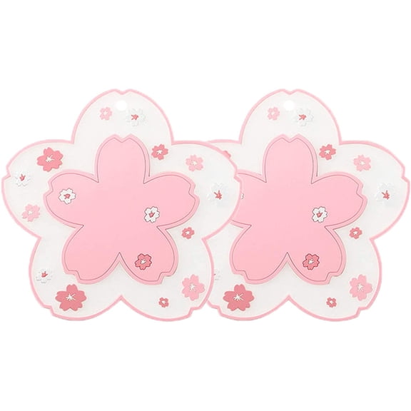 Niuxa Sakura PVC Coaster Cherry Blossom Cup Coaster Anti-Skid Insulation Coaster for Beer, Coffee, Tableware Tea(Pink,Small)