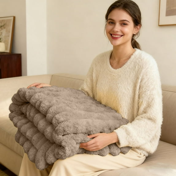 Niuxa Thickened Rabbit Plu Sh Nap Blanket Bunny Blanket For Adults Soft Warm Fuzzy Throw Blanket For Bed Sofa Travel And Off Ice Winter Blankets Size Full Bed Blanket Warm Winter Blanket Thin Soft