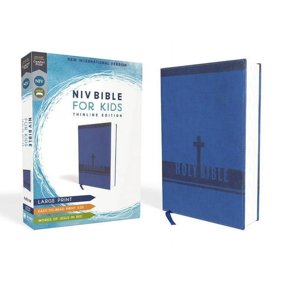Niv, Bible for Kids, Large Print, Leathersoft, Blue, Red Letter, Comfort Print: Thinline Edition, (Hardcover)