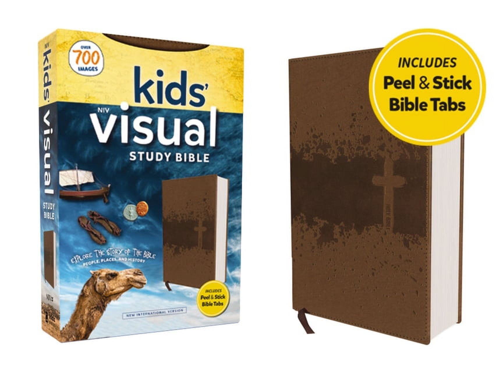 Niv, Kids' Visual Study Bible, Leathersoft, Bronze, Full Color Interior, Peel/Stick Bible Tabs: Explore the Story of the, (Hardcover)